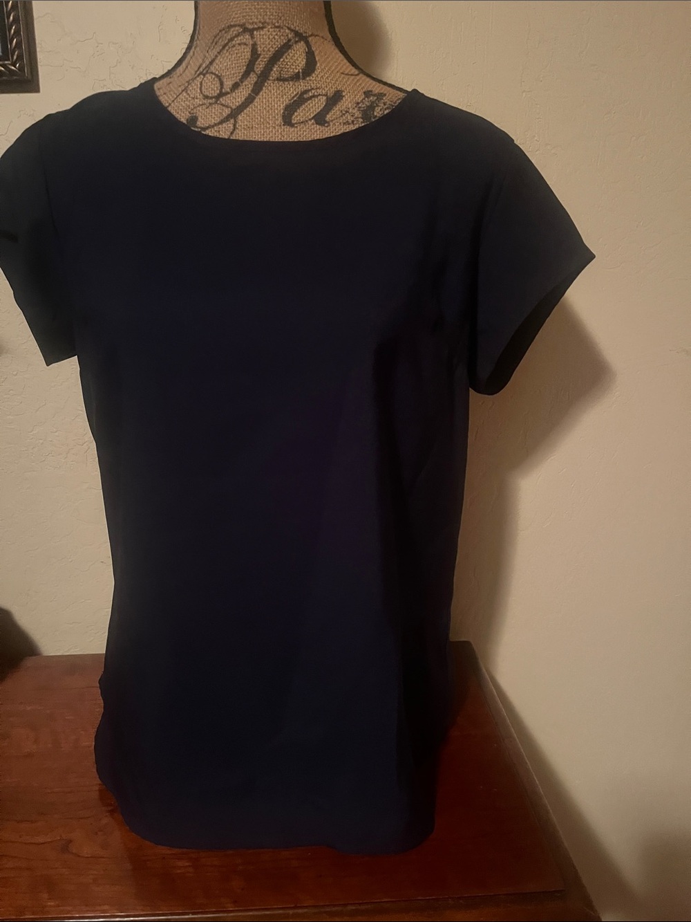 New York & Company Navy Short Sleeve Crewneck Top